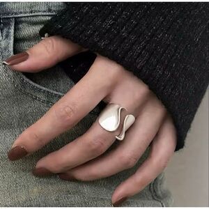 Zara Statement Open Cuff Ring Silver 925 Minimalist Adjustable Modern Ring